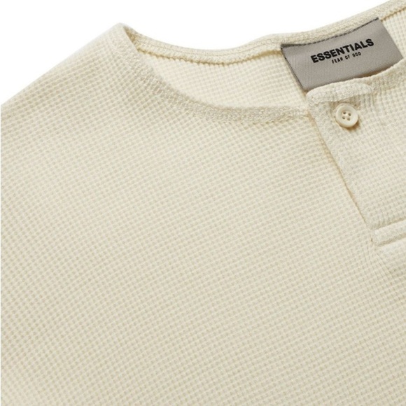 FEAR OF GOD ESSENTIALS Thermal Waffle-Knit Cotton Henley T-Shirt M Winter Cozy - Picture 10 of 15